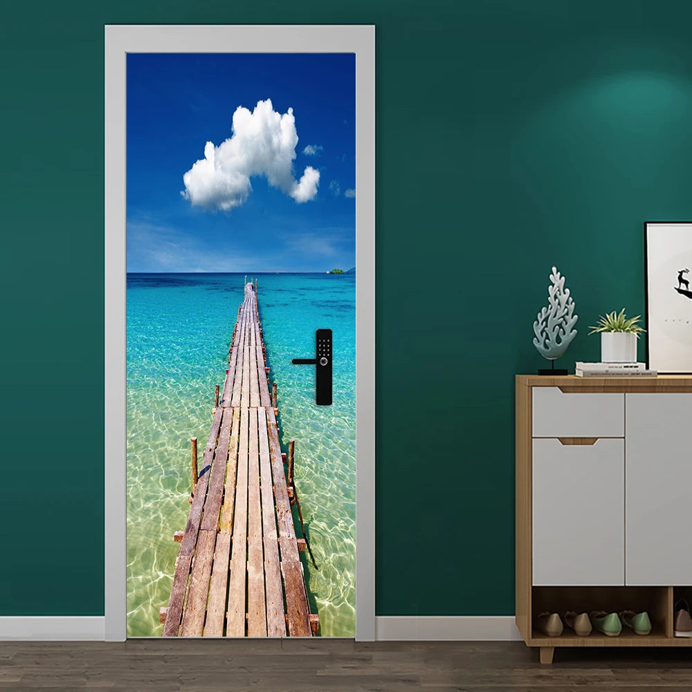 Medieval Stone Hutongs DIY Door Wall Sticker Home Decor Living Room Children Room Bedroom Art Mural Self-adhesive PVC Wallpaper