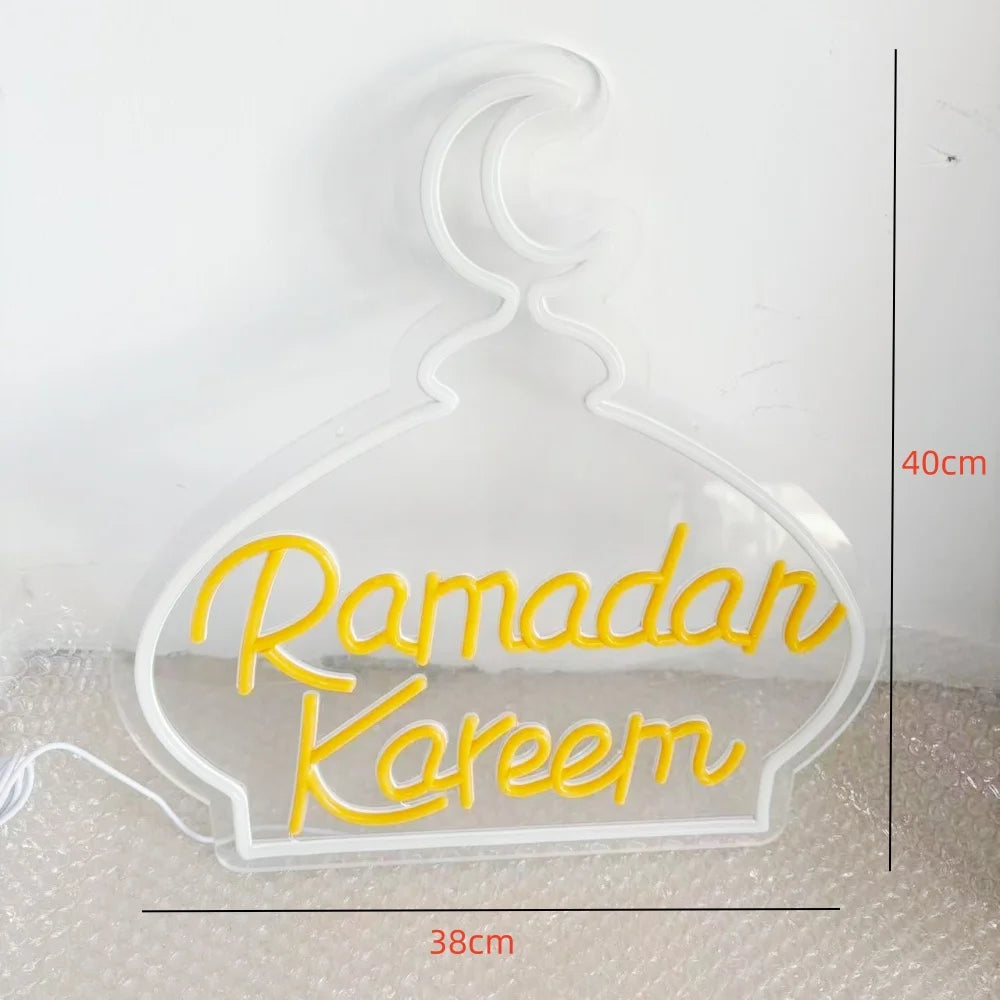 2026 Ramadan Mosque Neon Lights Eid Mubarak LED Night Light Wall Backdrop Decor Islam Muslim Party Ramadan Kareem Decorations