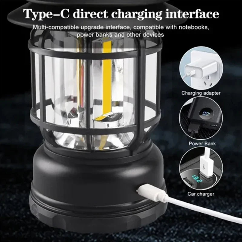 2Pack Camping Lantern USB Rechargeable Battery Powered Retro Camping Light Waterproof Hanging LED Tent Lamp for Hiking Fishing