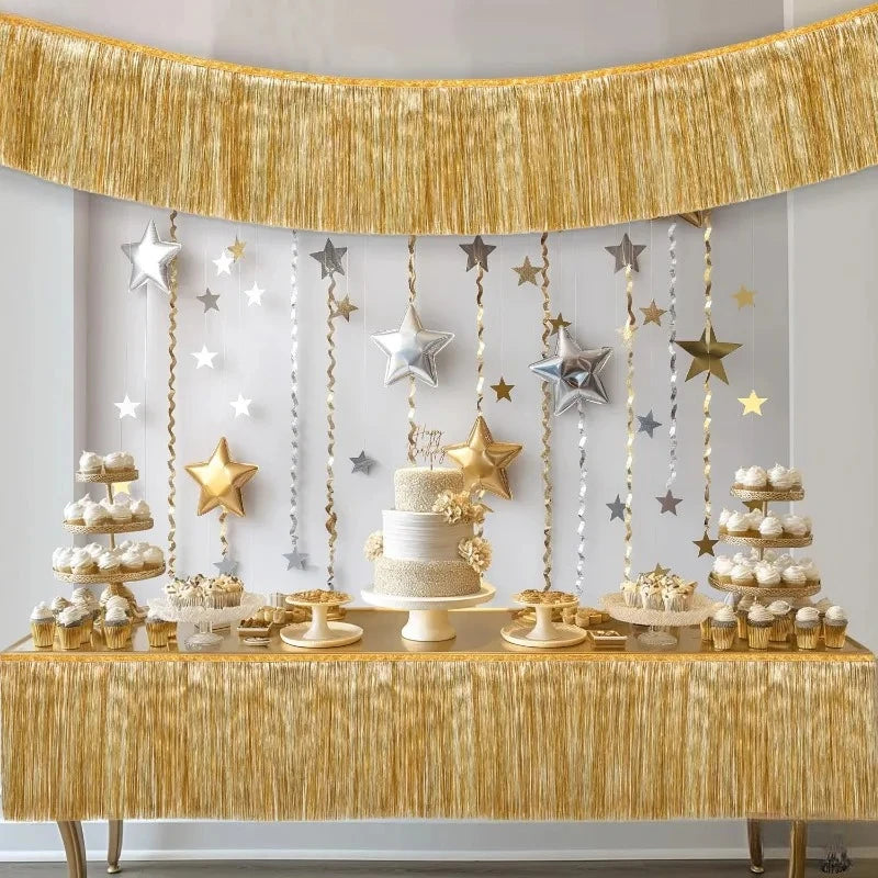 Gold EID Party Decorations Happy Birthday Banners Circle Twinkle Star Garland Metallic Tinsel Banners Hanging Streamer Backdrop