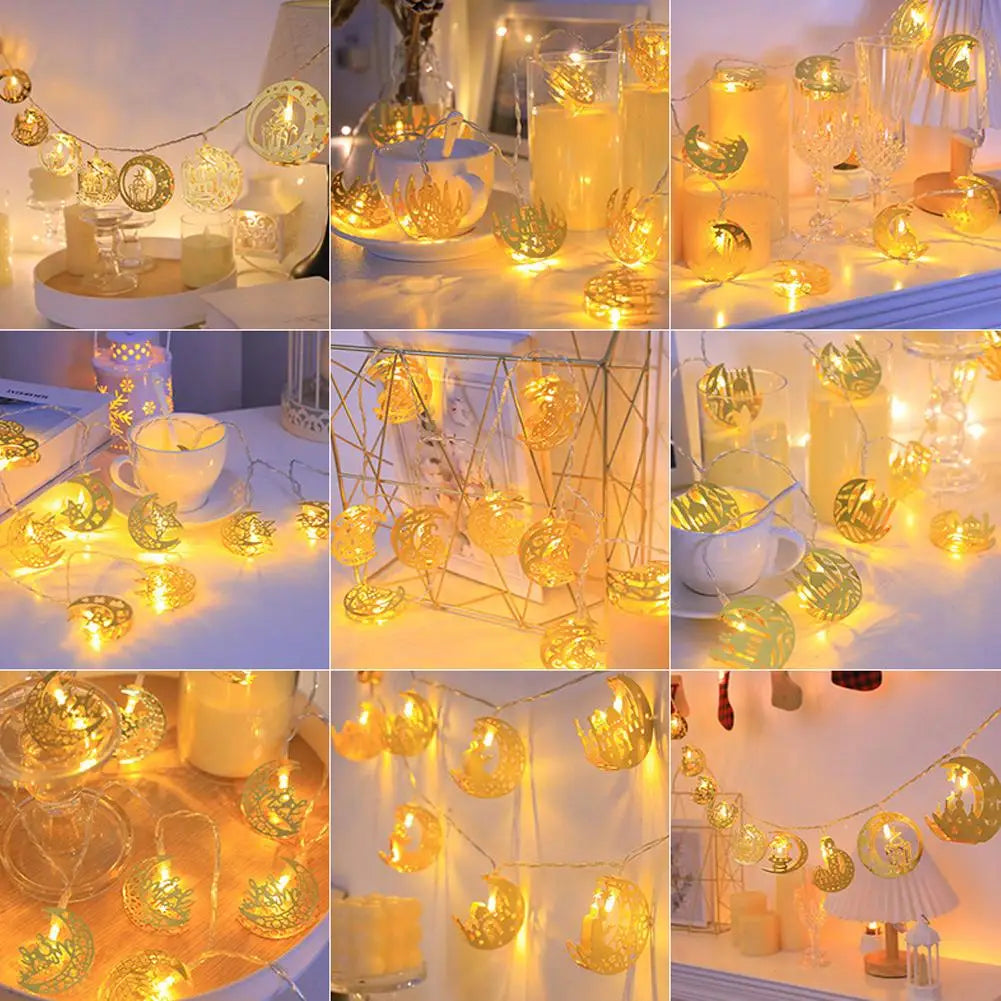 1.5M 10LED EID Mubarak String Lights Islam Muslim Festival Party Decor Moon Star Castle Lantern Ramadan Home Party Decoration