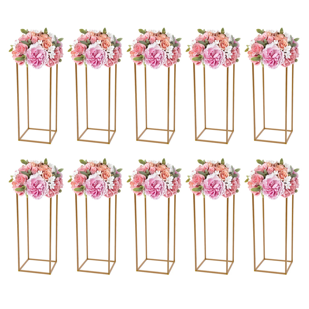 10Pcs Wedding Flower Stand Set 23.62"H Gold Metal Column Rack Wedding Party Prop Decor Balloon Display Holder Flower Vase Pillar