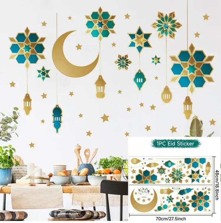 Eid Mubarak Window Sticker 2025 Kareem Ramadan Decor for Home Ramadan Mubarak Wall Sticker Islamic Muslim Wall Decals Decor