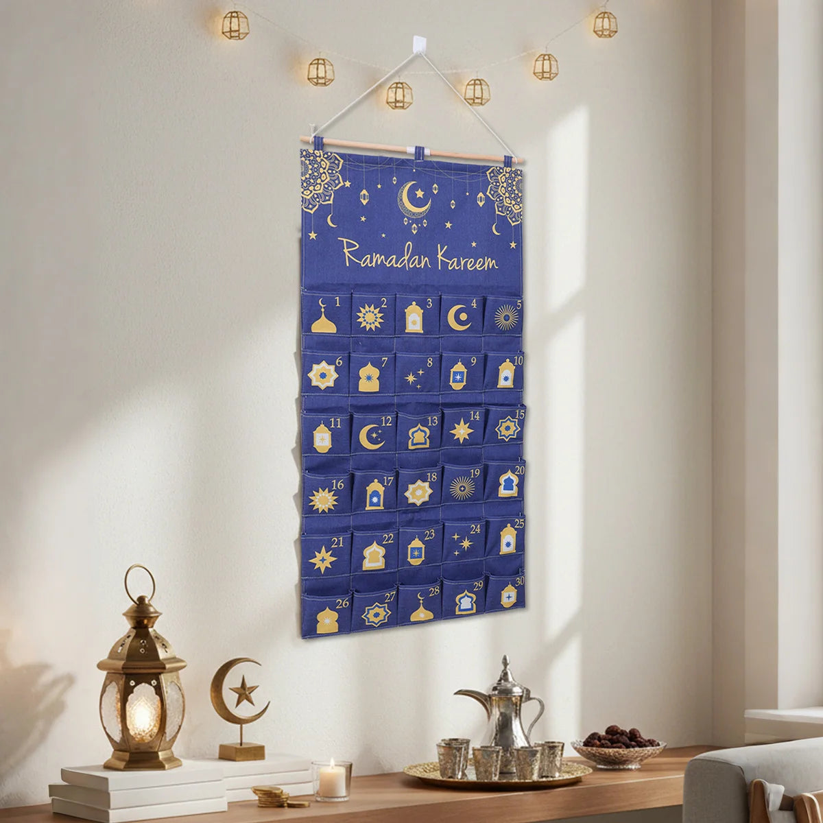 Eid Advent Calendar Ramadan Decoration for Home 2026 Ramadan Kareem Hanging Calendar Islamic Muslim Eid Al Adha Party Supplies
