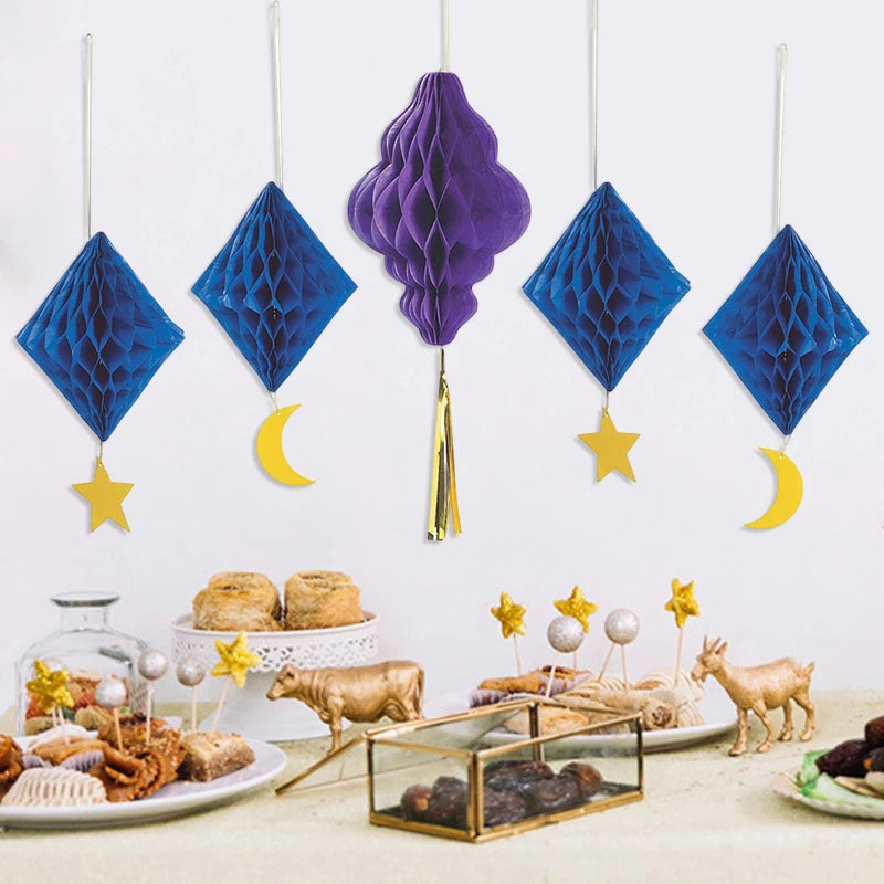 Ramadan Hanging Banner  Eid Mubarak Wall Door Decoration Crescent Moon Ornament Photo Props Islamic Muslims Party Decor