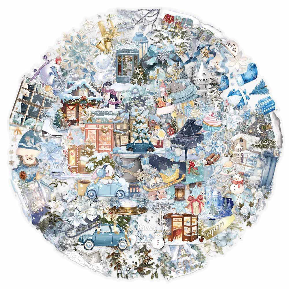 10/30/50pcs Cute Cartoon Winter Theme Stickers Transparent Vintage Aesthetic Graffiti Decals Luggage Notebook Phone Sticker Toy