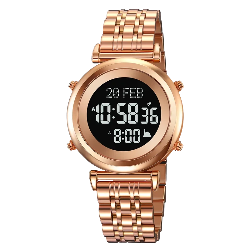 Muslim Azan Digital Watch Mens Back Light Waterproof Steel Hijri Islamic Wristwatch Prayer Qibla Compass Alarm Clock