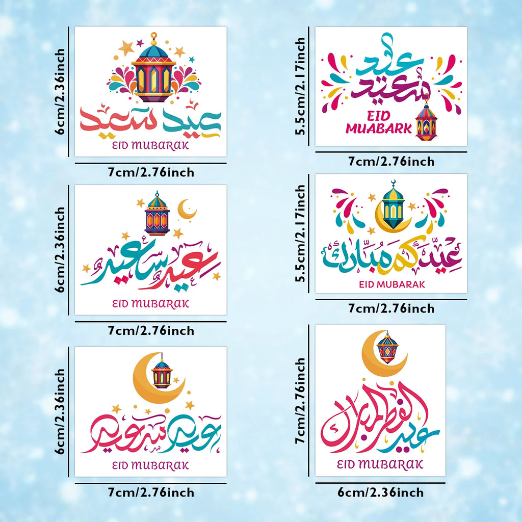 6pcs Eid Mubarak Uv Dtf Transfer Stickers,Arabic Calligraphy Style Cup Wrap Decals For Mugs,Bottles,Laptop,Party Gift Decoration