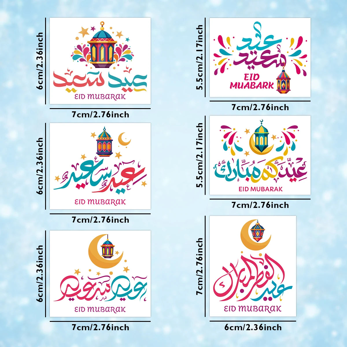 6pcs Eid Mubarak Uv Dtf Transfer Stickers,Arabic Calligraphy Style Cup Wrap Decals For Mugs,Bottles,Laptop,Party Gift Decoration