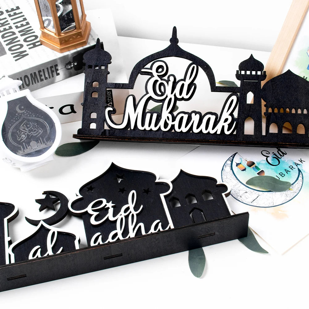 Ramadan Table Ornament Wooden Acrylic Moon Star Castle Eid Mubarak DIY Home Kareem Ramadan Decoration Islamic Muslim Party Gift