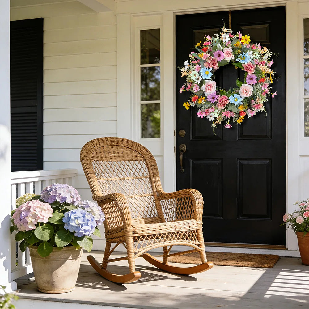 YeeNanee Vibrant Wild Flowers Spring Wreaths for Front Door Artificial Daisy Tulip Lambs Ear Summer Wreath Home Wall Decoration