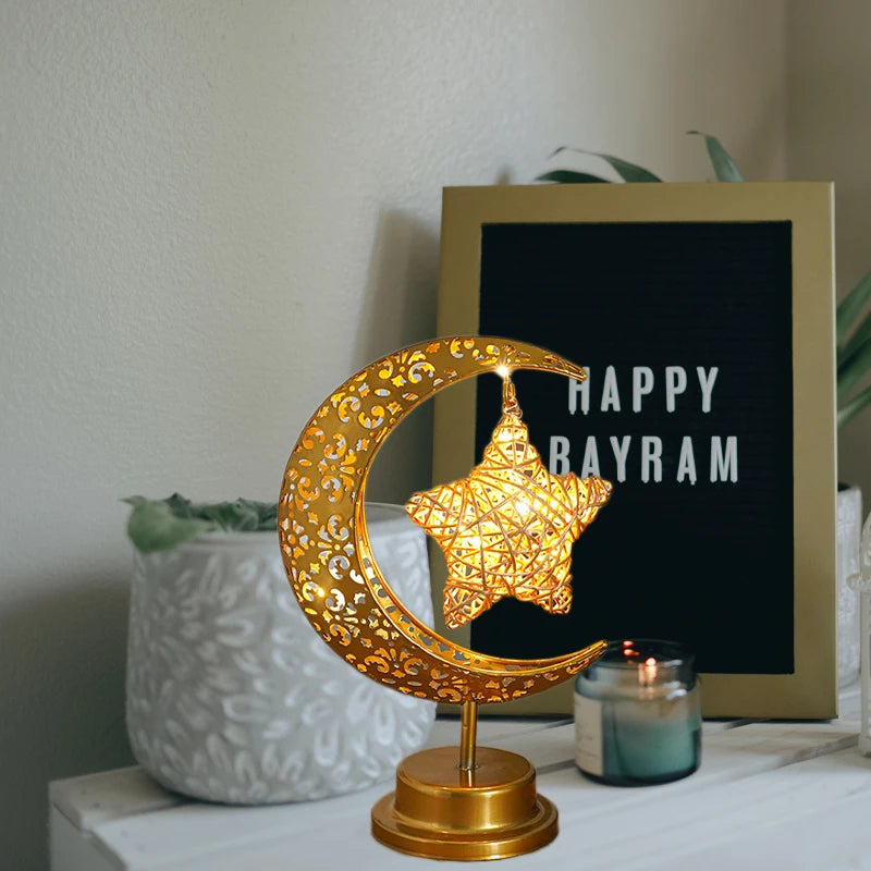 LED Iron Ramadan Moon Star Lights,Islamic Muslim Festival,Decorative Table Lamp for Home Bedroom,Ramadan Kareem Decoration