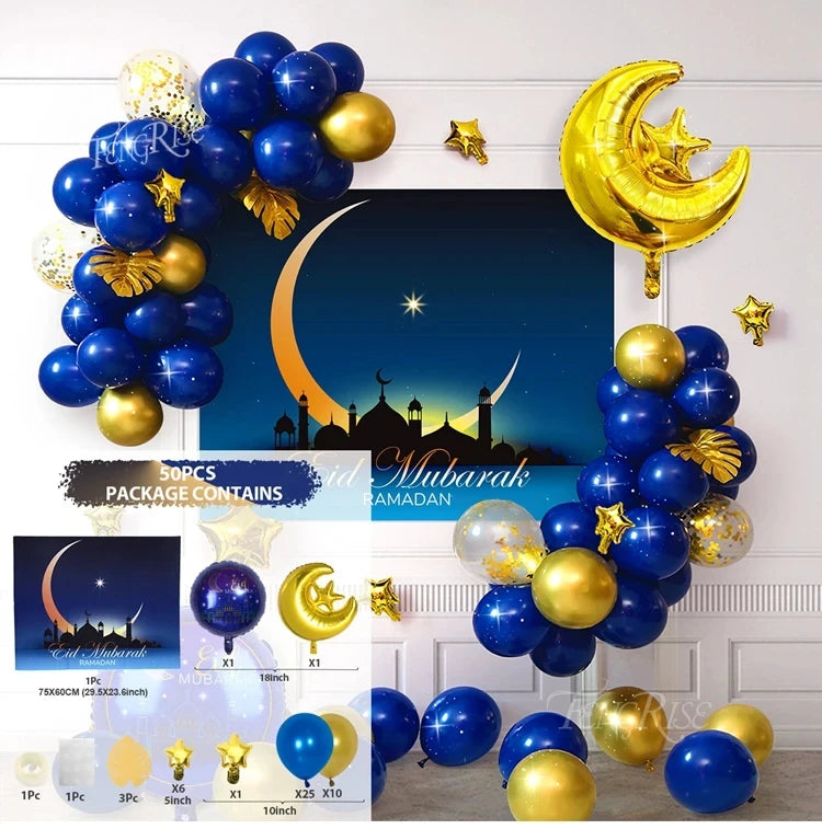 Eid Mubarak Balloons Background Ramadan Kareem Decoration Ramadan Mubarak Islamic Muslim Happy Eid Festival Party Supplies 2025
