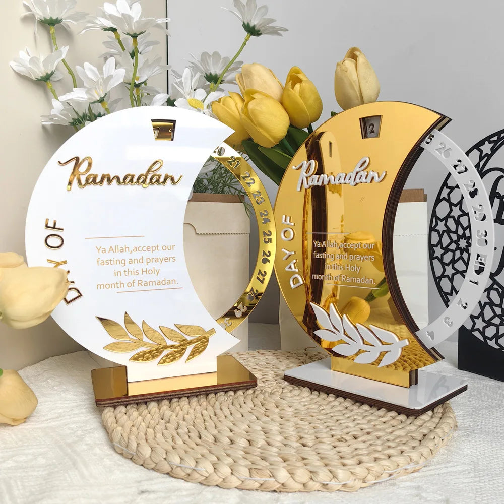Ramadan Countdown Advent Calendar with Rotatable Wheel Eid Mubarak Table Ornament Islamic 2025 Muslim Party Decoration Kids Gift