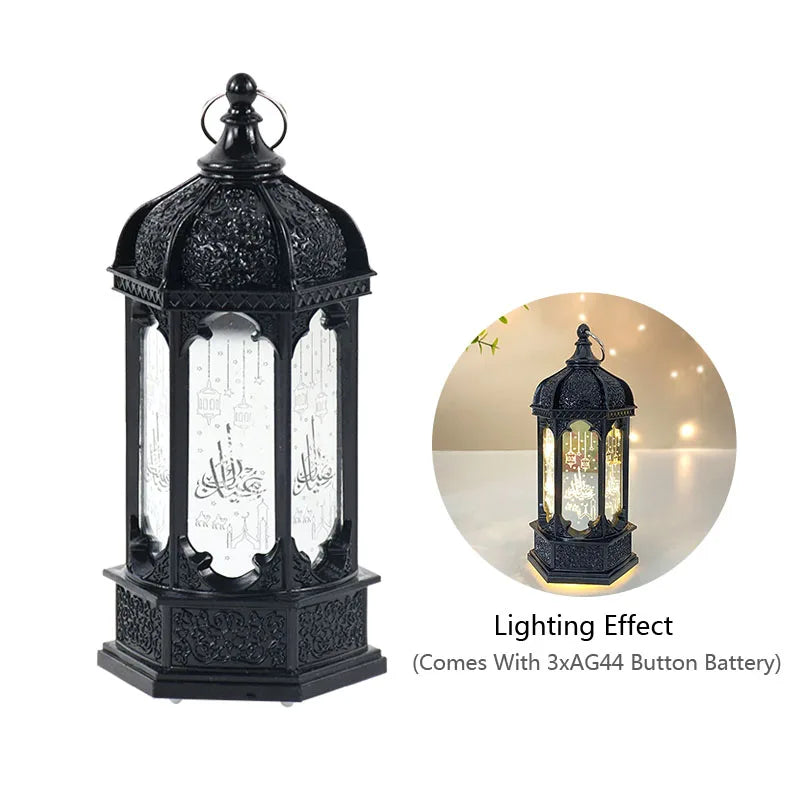 1pc Eid Mubarak Lantern Antique Small Lamp LED Lanterns Islamic Holiday Ramadan Kareem Decoration for Home Decor Table Ornament