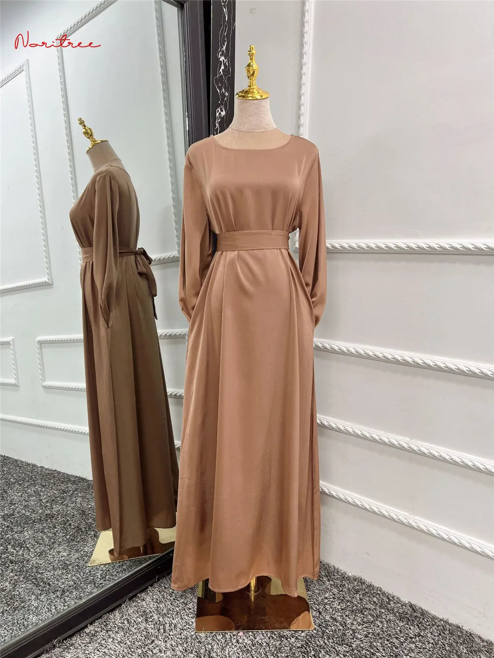 Fashion Sliky Djellaba Muslim Dress Dubai Full Length Flare Sleeved Soft Abaya Dubai Turkey Muslim Islam Robe WY921