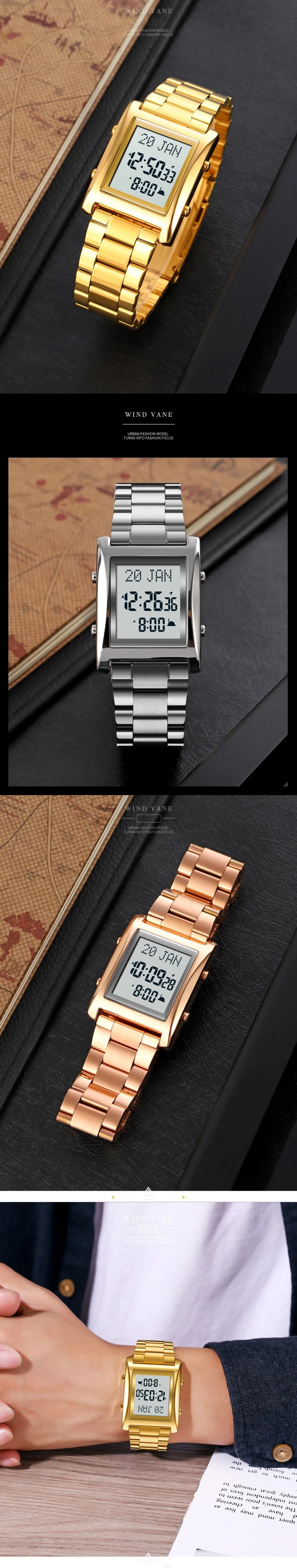 Azan Watch for Muslim Prayer with Qibla Compass Islam Al-Harameen Fajr Time Clock Include Hijri Calendar