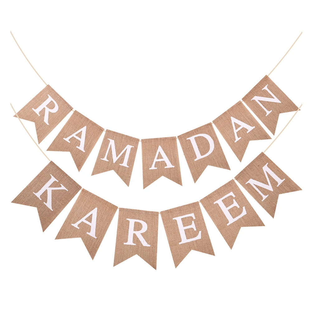 1set linen Eid Mubarak Banner Ramadan Kareem Banners Eid al-Fitr Decorations Star Moon Eid Mubarak Decorations Banners