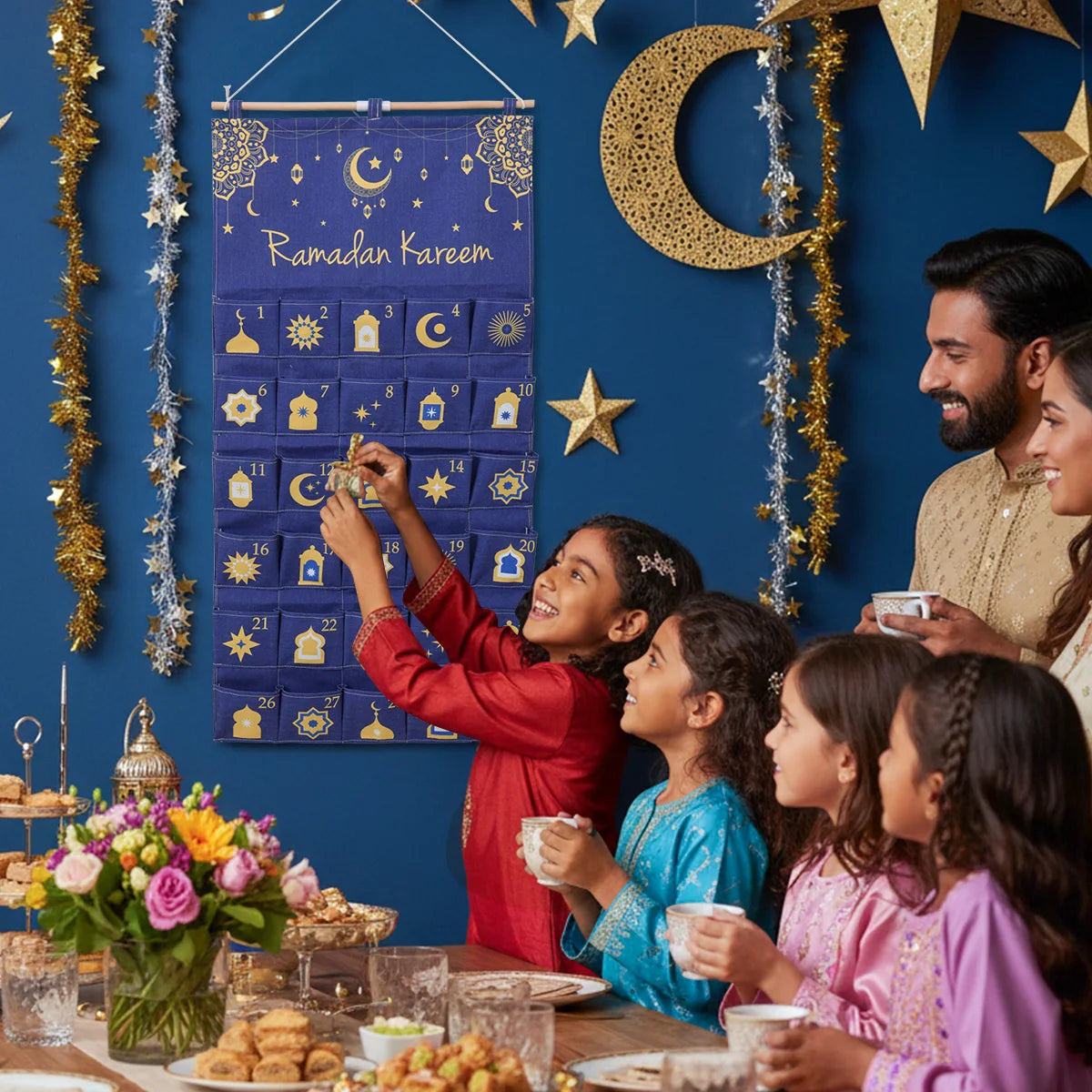 Eid Advent Calendar Ramadan Decoration for Home 2026 Ramadan Kareem Hanging Calendar Islamic Muslim Eid Al Adha Party Supplies
