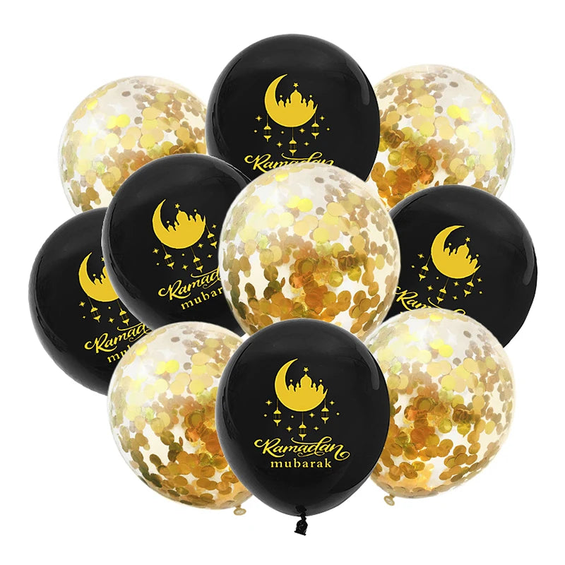 10Pcs Eid Mubarak Latex Confetti Balloons Islamic Muslim Party Supplies 2023 Ramadan Kareem Decoration For Home Eid Al Adha Gift