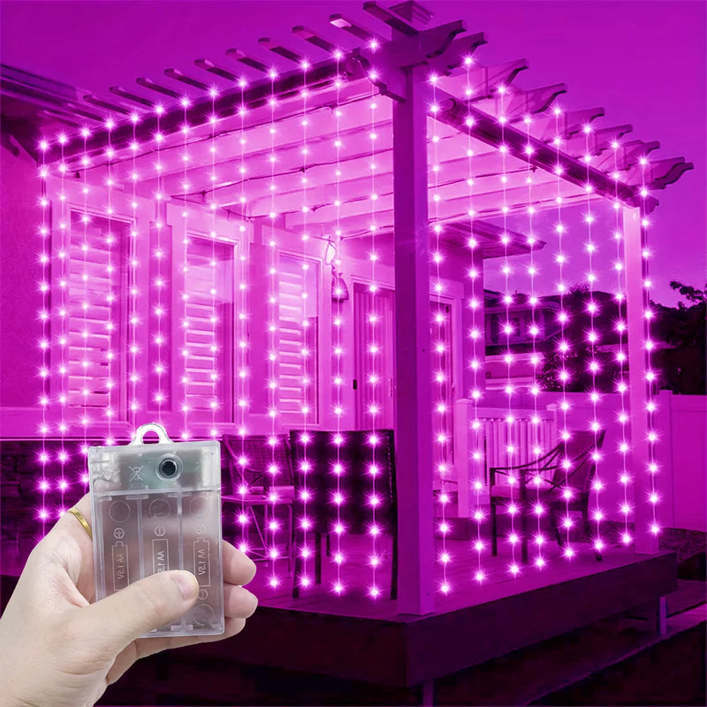 Outdoor Decor Valentine's Day for LED Curtain String Light 2026 Ramadan Decoration Home Fairy Eid Mubarak Wedding Battery Power