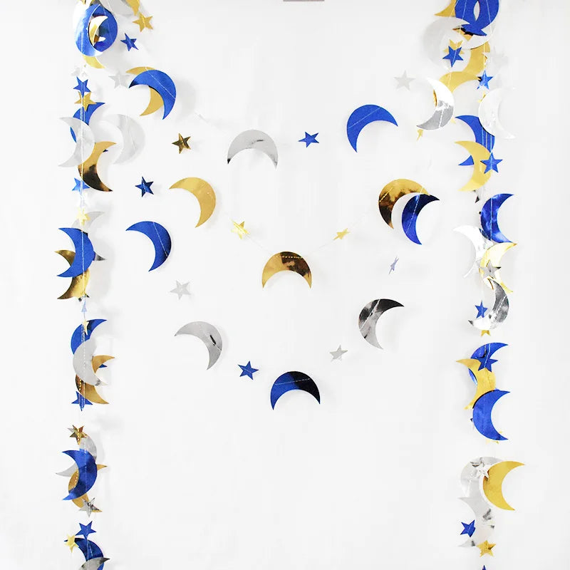 1pc Eid Mubarak Paper Garland Moon & Star Hanging Decor, Festival Wall Decoration for Ramadan Celebration, Home Decor