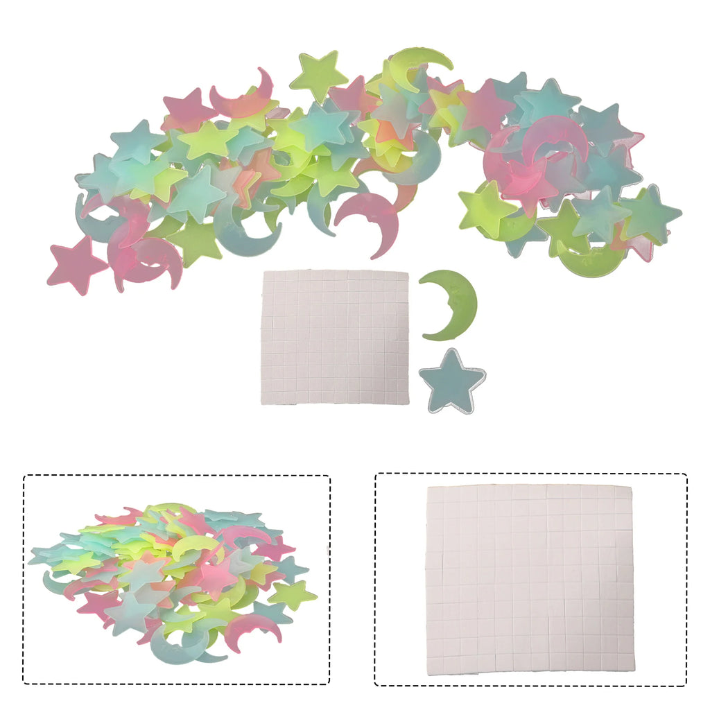 100pcs Stickers Moons Night Art Plastic Removable Bedroom Ceiling Space DIY Star Decal Stars Decor Fluorescent