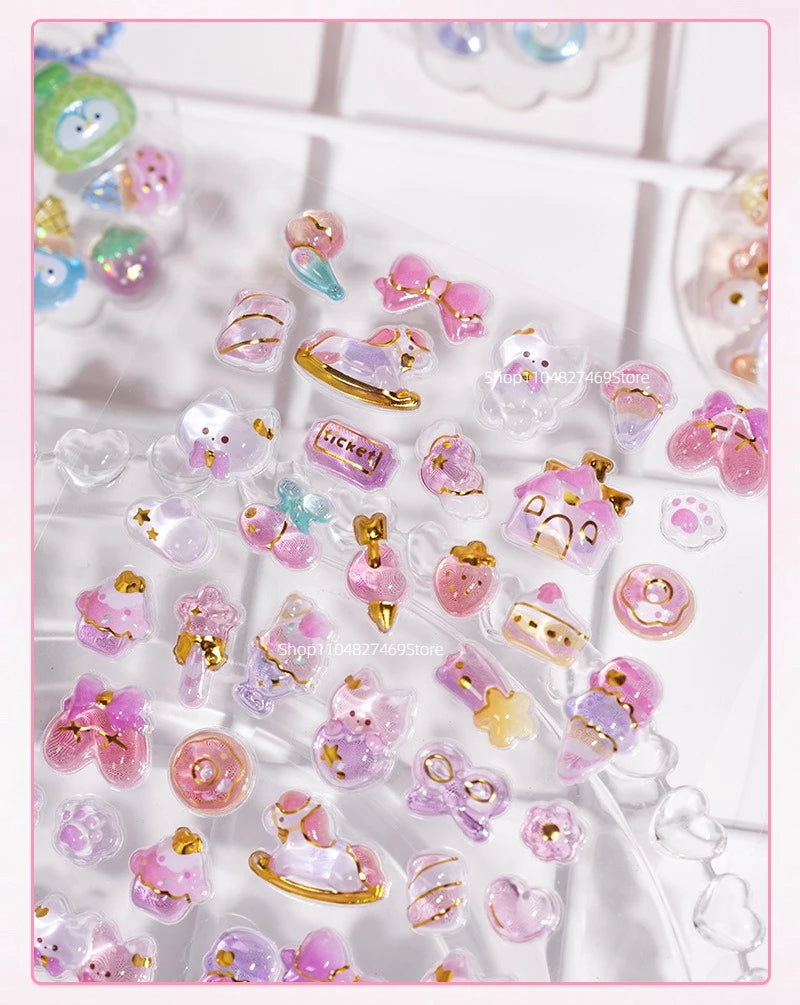 Embossed Animal 3D Crystal Sticker DIY Crafts PVC Cartoon Animal Sticker Melody Relief Decorative Sticker Water Cup Decoration