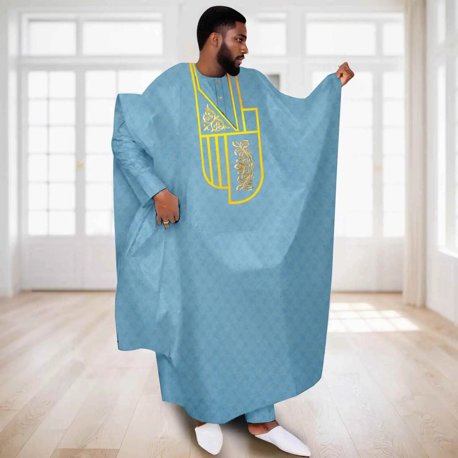 APTX African Clothes for Men Muslim Robe White Traditional Wedding Party Suit Shirt Pants 3 Pcs Set Dashiki Agbada Ramadan