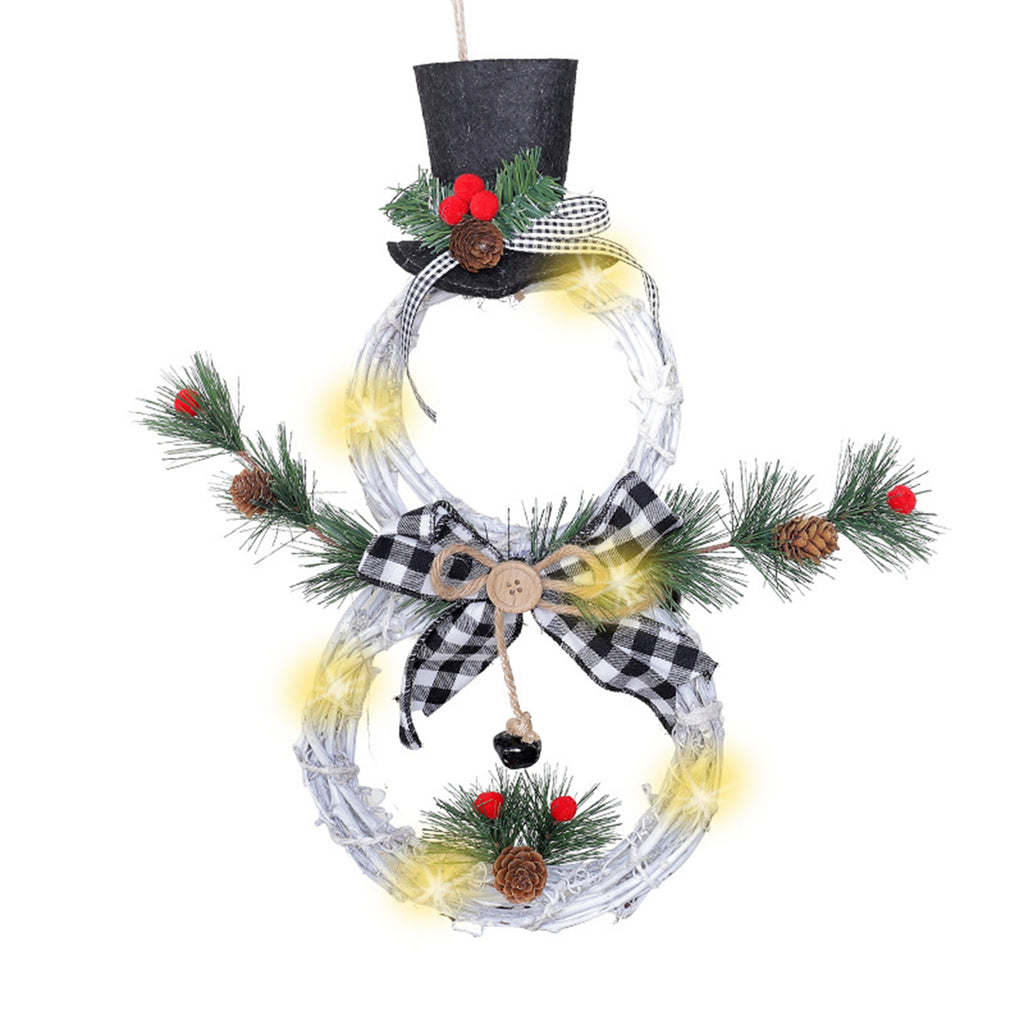 Christmas Snowman Wreath Garland Led Light Door Decoration Artificial Home Window Wall Background Door Hanging Luminous Ornament