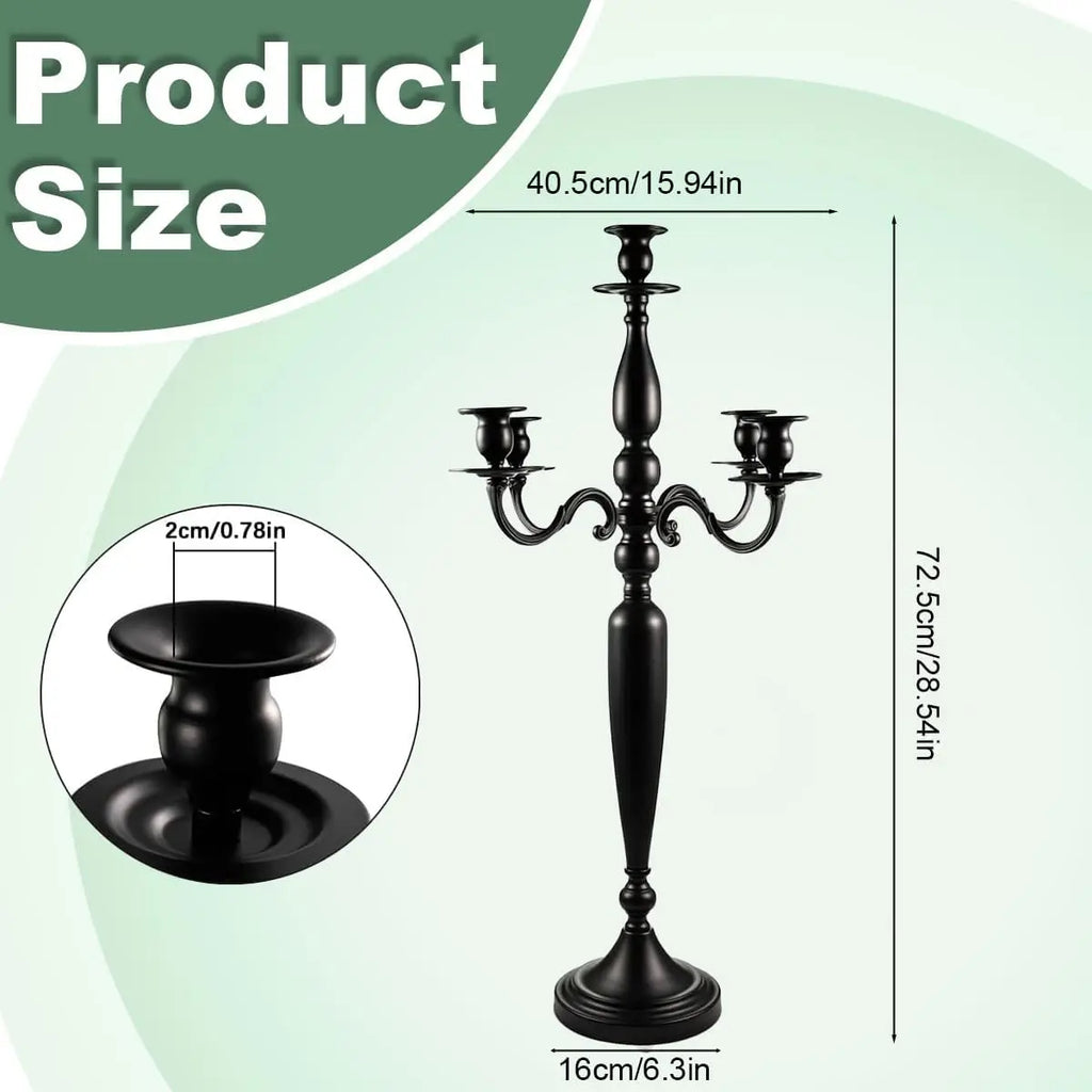 5 Arms Black Candelabra for Birthday Candle Holder for Table Centerpiece Wedding 28.54 inch Tall Candlestick Holders for Party