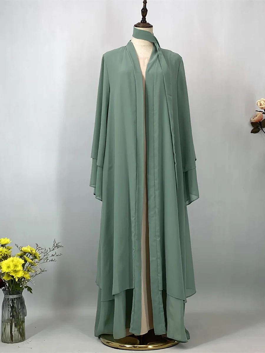 2025 Ramadan Kebaya Chiffon Open Abaya – Modest Women Muslim Kaftan Dress