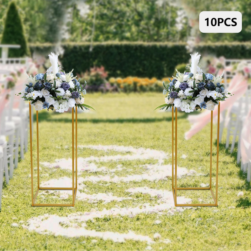 10Pcs Wedding Flower Stand Set 23.62"H Gold Metal Column Rack Wedding Party Prop Decor Balloon Display Holder Flower Vase Pillar
