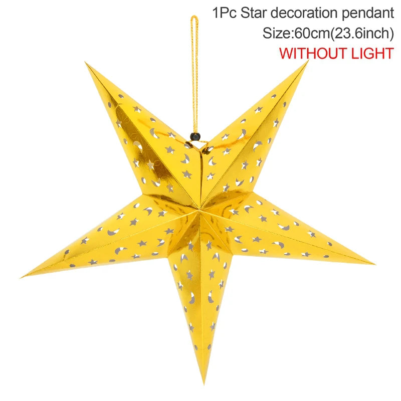 Eid Mubarak Decoration Hollow Star Hanging Pendant Ramadan Kareem LED Light Lantern 2025 Islamic Muslim Party Supplies Birthday