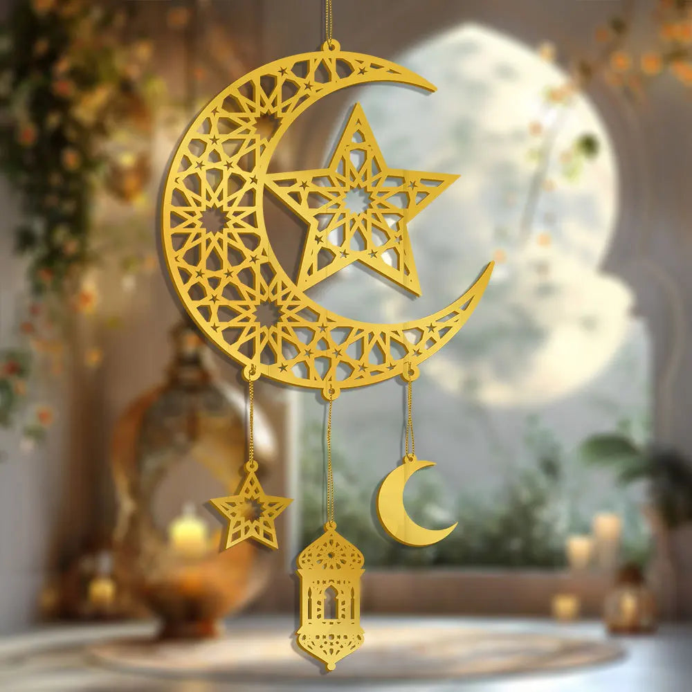 1PC Acrylic Ramadan Kareem Moon Star Wall Pendant Eid Mubarak Ornaments for Home Eid Al Fitr Muslim Islamic Holiday Party Decor