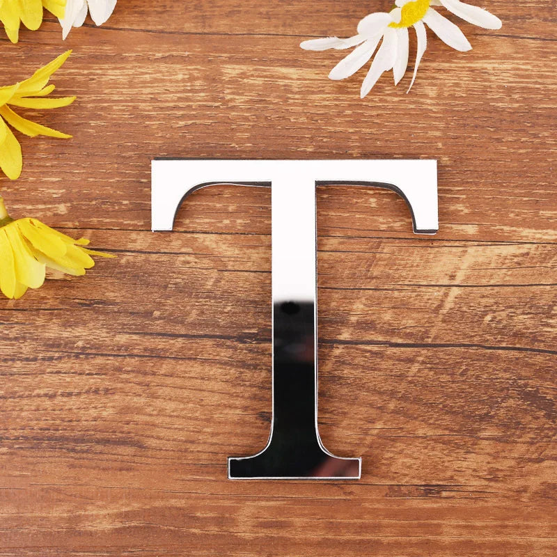 Acrylic Mirror 3D Alphabet  House Number Wall Sticker English Alphabet Sticker Decoration Wedding love letters Decorative