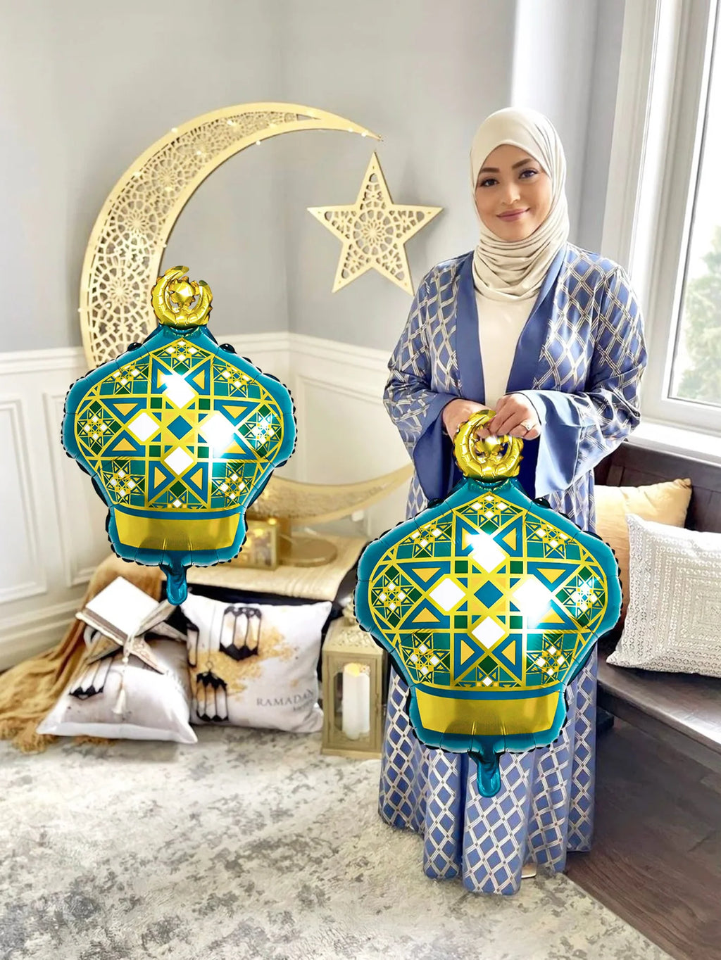 2/4pcs Green Ramadan Aluminum Foil Balloons for decoration, suitable for Ramadan, Eid al-Fitr parties,Eid celebrations.