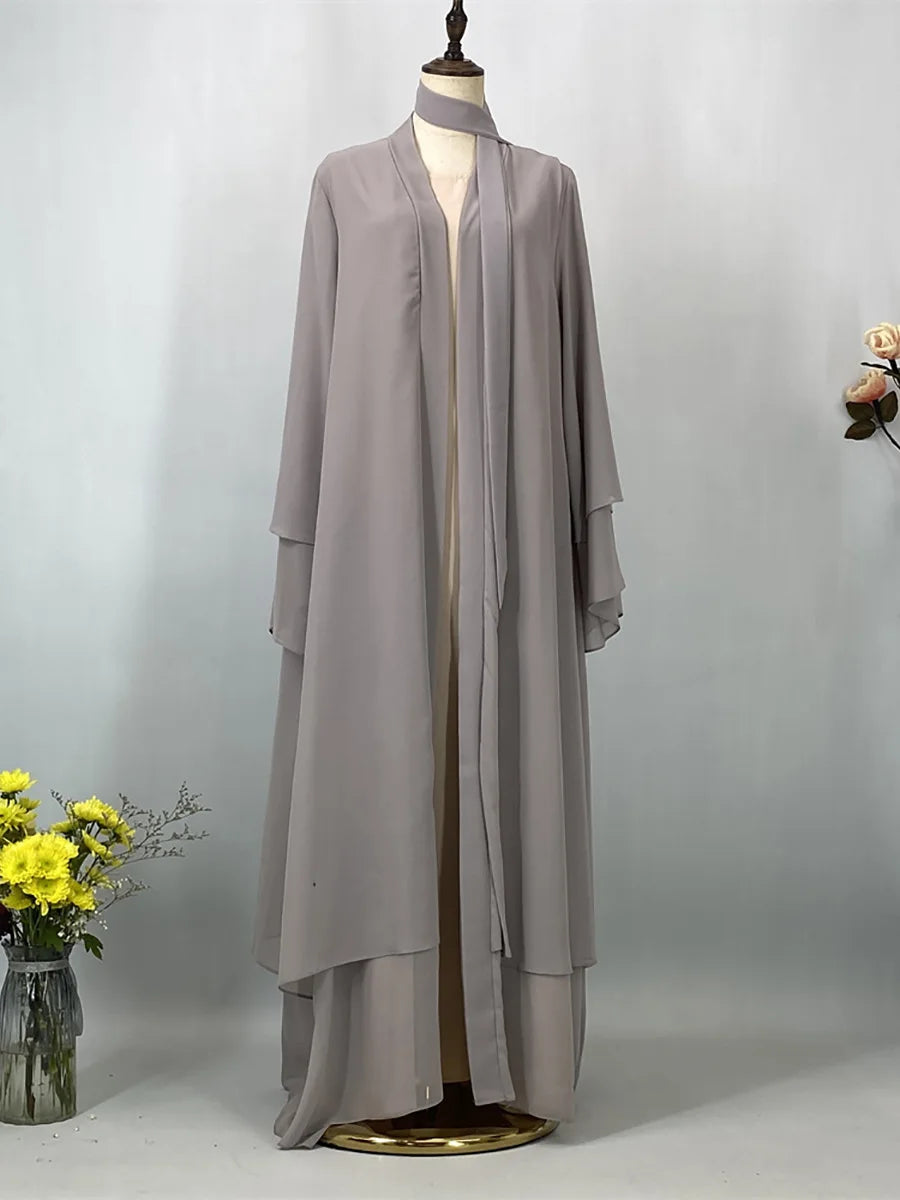 2025 Ramadan Kebaya Chiffon Open Abaya – Modest Women Muslim Kaftan Dress