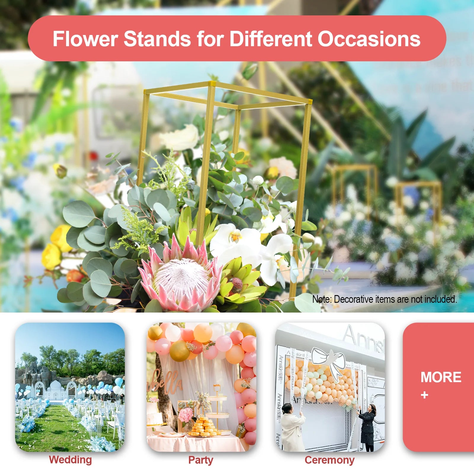 10Pcs Wedding Flower Stand Set 23.62"H Gold Metal Column Rack Wedding Party Prop Decor Balloon Display Holder Flower Vase Pillar