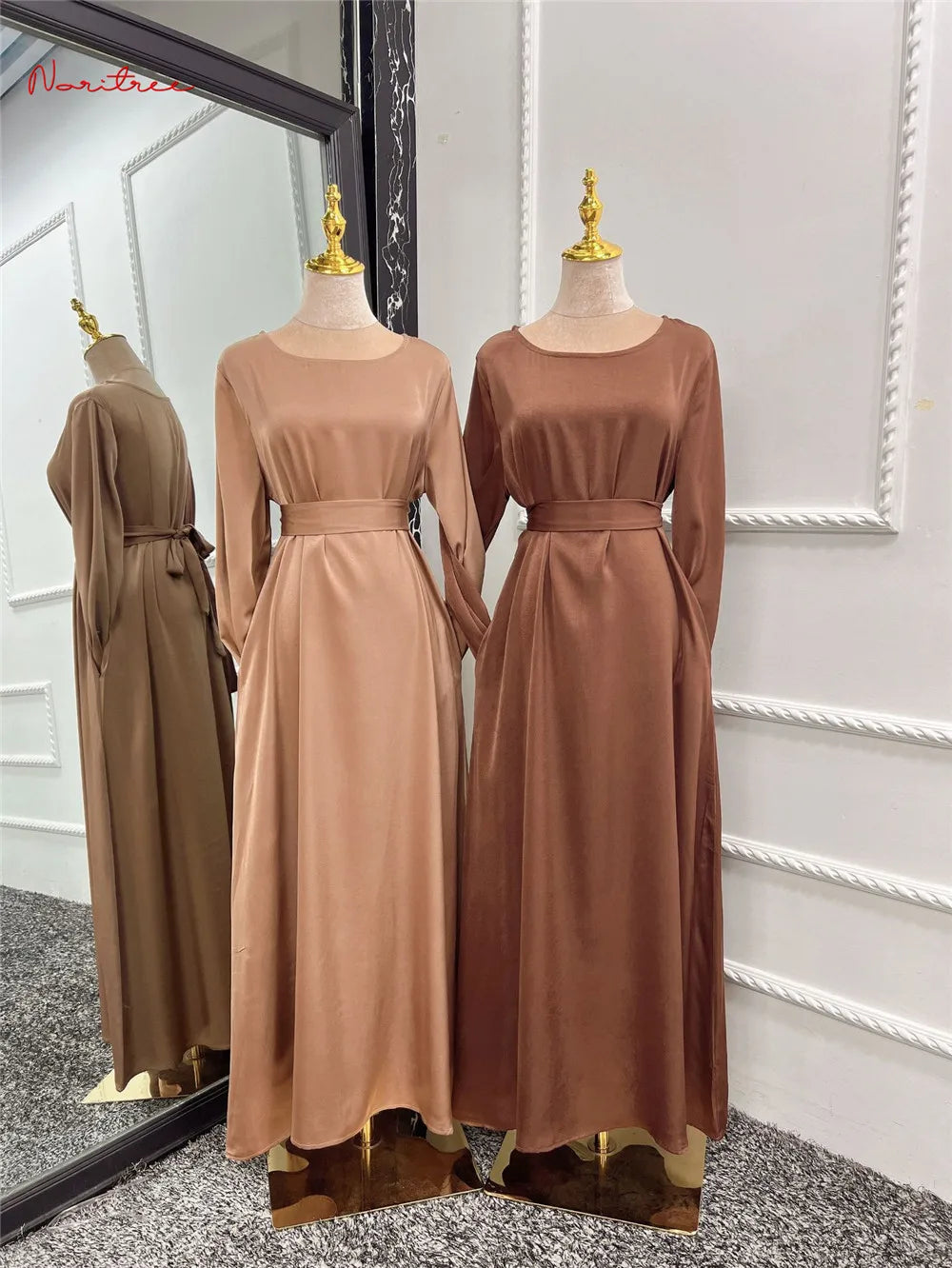 Fashion Sliky Djellaba Muslim Dress Dubai Full Length Flare Sleeved Soft Abaya Dubai Turkey Muslim Islam Robe WY921