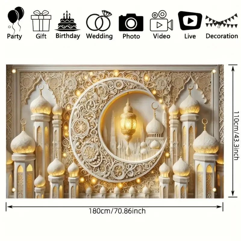Moon Lantern Eid Mubarak Backdrop Banner Arabian Ramadan Mubarak Photo Background Islamic Muslim Festival Decorations