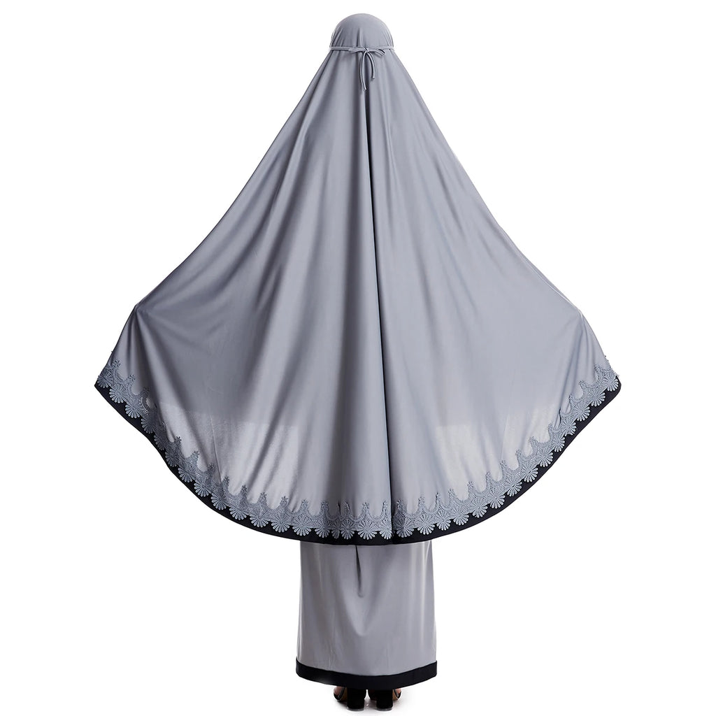 Muslim Women Burqa Dress Lace Two-piece Suit Ethnic Lady Hijab Abaya Suit Ramadan Eid Prayer Garment