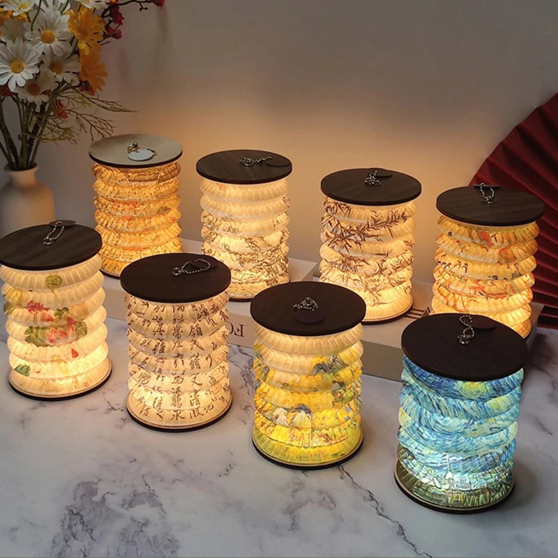 Lantern Night Light USB Portable Foldable Book Lamp Creative Gift For Bedroom Study Room Japanese-Style Decor LED Table Light