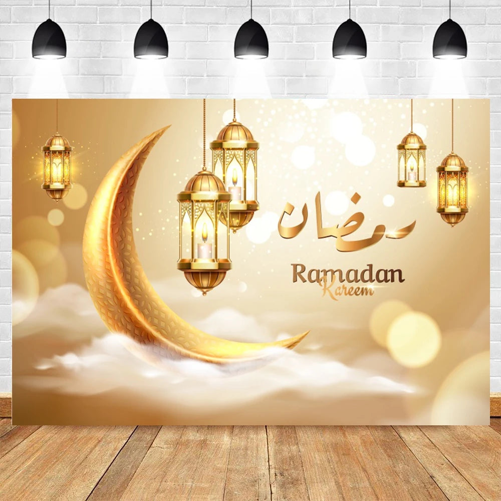 Eid Mubarak Backdrop for Photography EID Al Adha Muslim Ramadan Kareem Moon Lantern Islamic Eid al-Fitr Photo Background Props