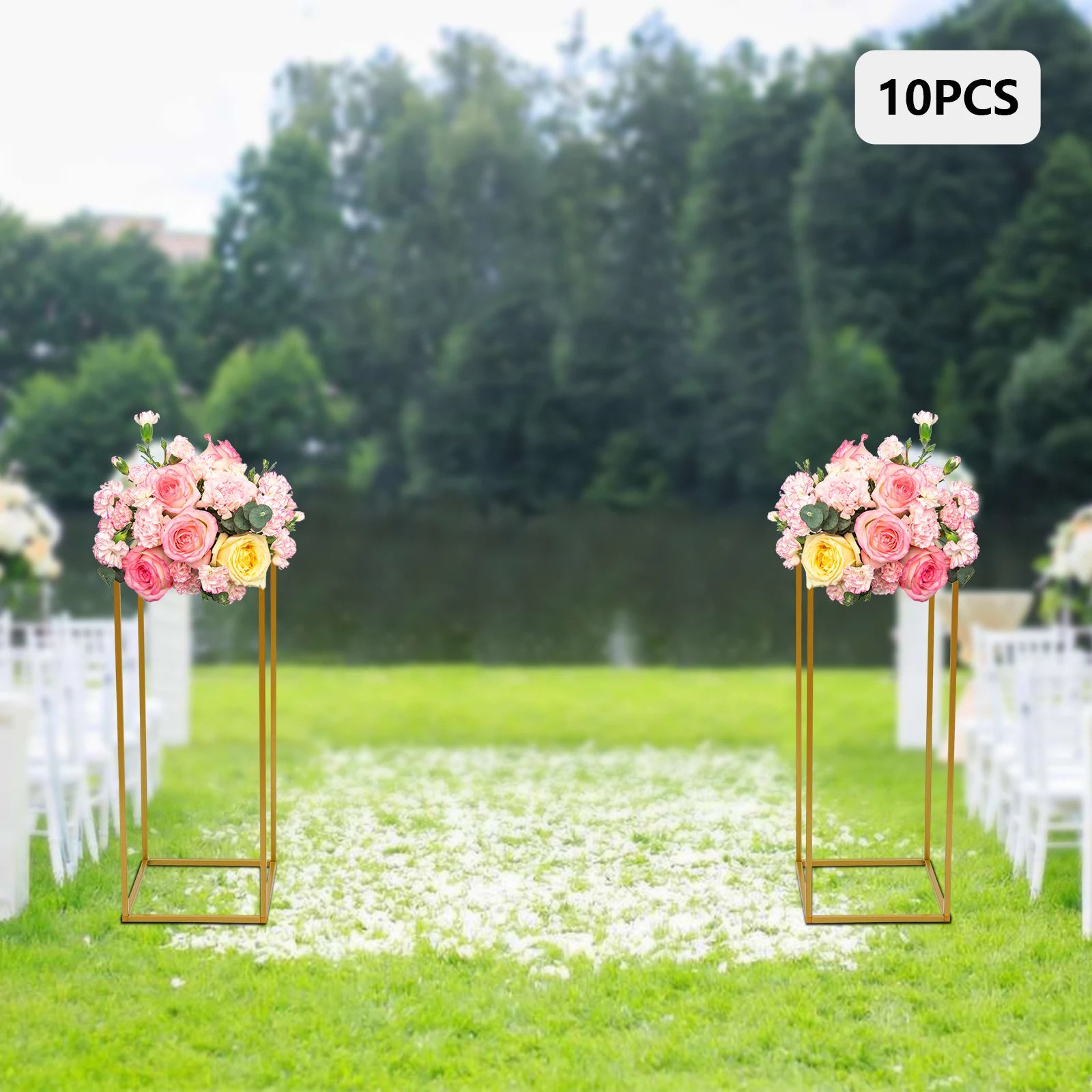 10PCS Metal Flower Stand Floor Vases Flowers Column Stand Road Lead Rack for Wedding Party Birthday Anniversary Decor 24*24*60cm