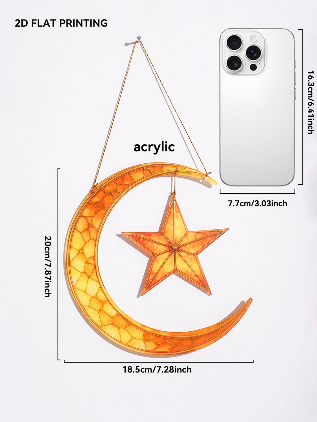 Islamic Moon Star Lantern Hanging Decor - Acrylic Eid Mubarak Ornament for Ramadan Kareem Muslim Festival Home Window Wall Decor