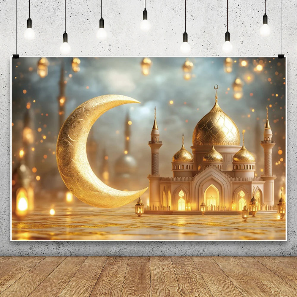 Eid Mubarak Backdrop Islamic Mosque Ramadan Aladdin Moroccan Golden Moon Lantern 2026Muslim Kareem Al Fitr Festival Photo Banner