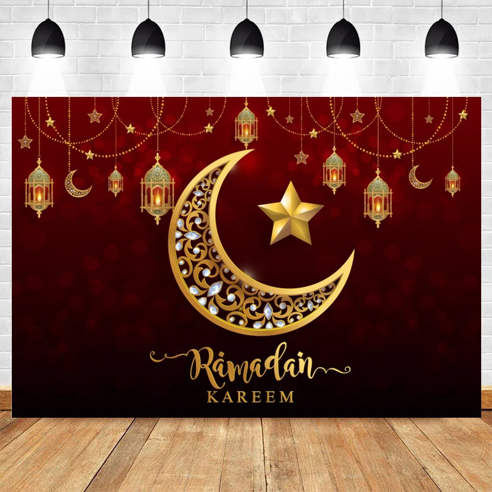 Eid Mubarak Backdrop for Photography EID Al Adha Muslim Ramadan Kareem Moon Lantern Islamic Eid al-Fitr Photo Background Props