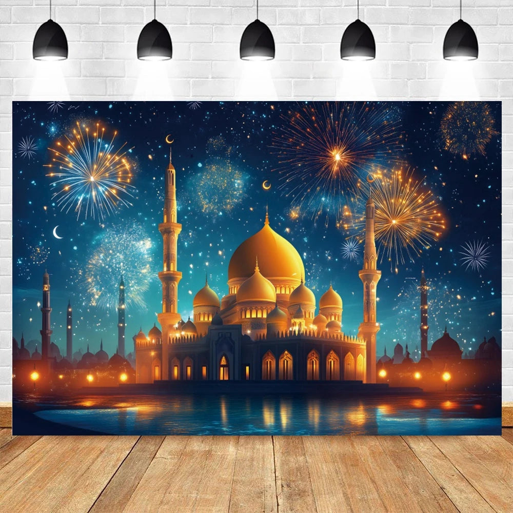 Eid Mubarak Ramadan Decoration Photography Background Islamic Muslim Mosque Moon Eid al Fitr Family Party Photo Backdrop Banner