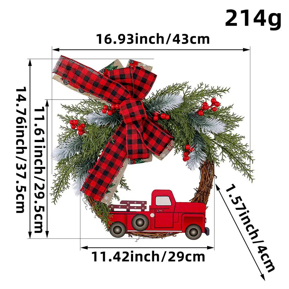 1pcs Farmhouse Christmas Wreath 35x43cm Red Truck Straw Decor Door Hanger For Home Indoor Outdoor Holiday Christmas Decoration